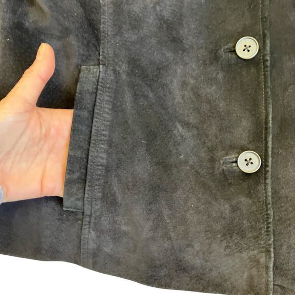 LOFT Vintage Y2K Black Suede Jacket Button Front Relaxed Casual Whimsygoth Sz L - Picture 16 of 16
